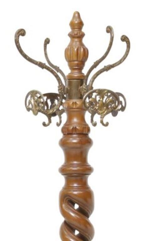 Appraisal: Italian carved oak hall tree th c turned finial issuing