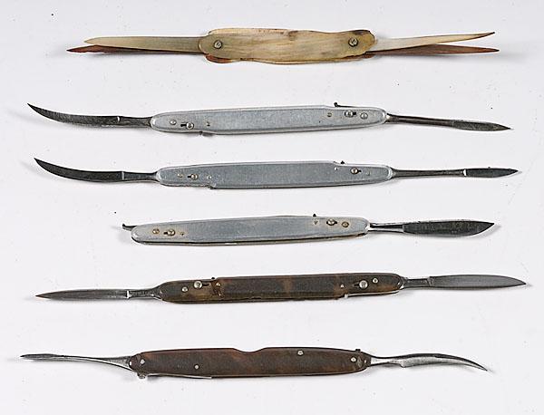 Appraisal: FOLDING SCALPELS AND TOOTH PICK lot of six Includes a