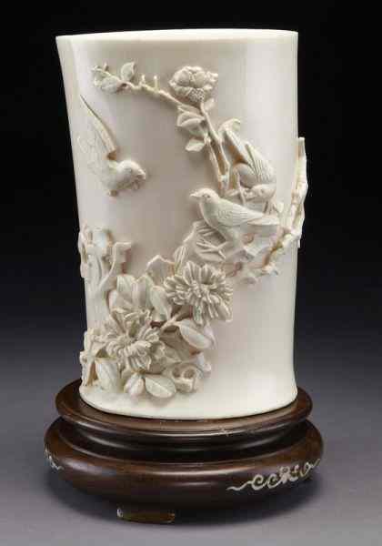 Appraisal: Chinese carved ivory brush pot International buyers should note that