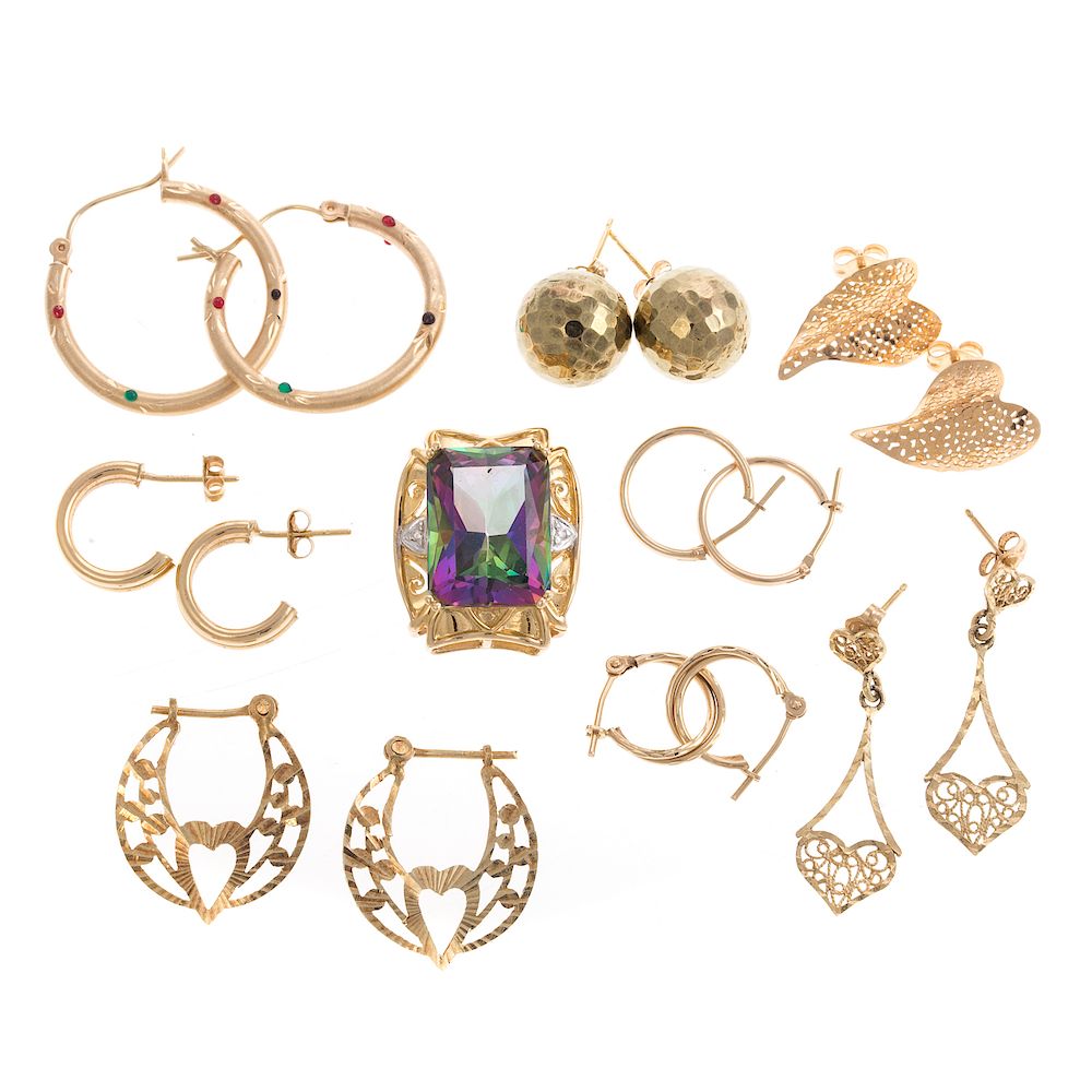 Appraisal: Eight Pairs of Gold Earrings Mystic Topaz Slide pairs of