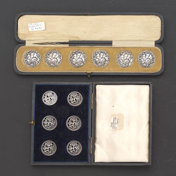 Appraisal: TWO SETS OF PRETTY STERLING SILVER BUTTONS IN PRESENTATION CASES