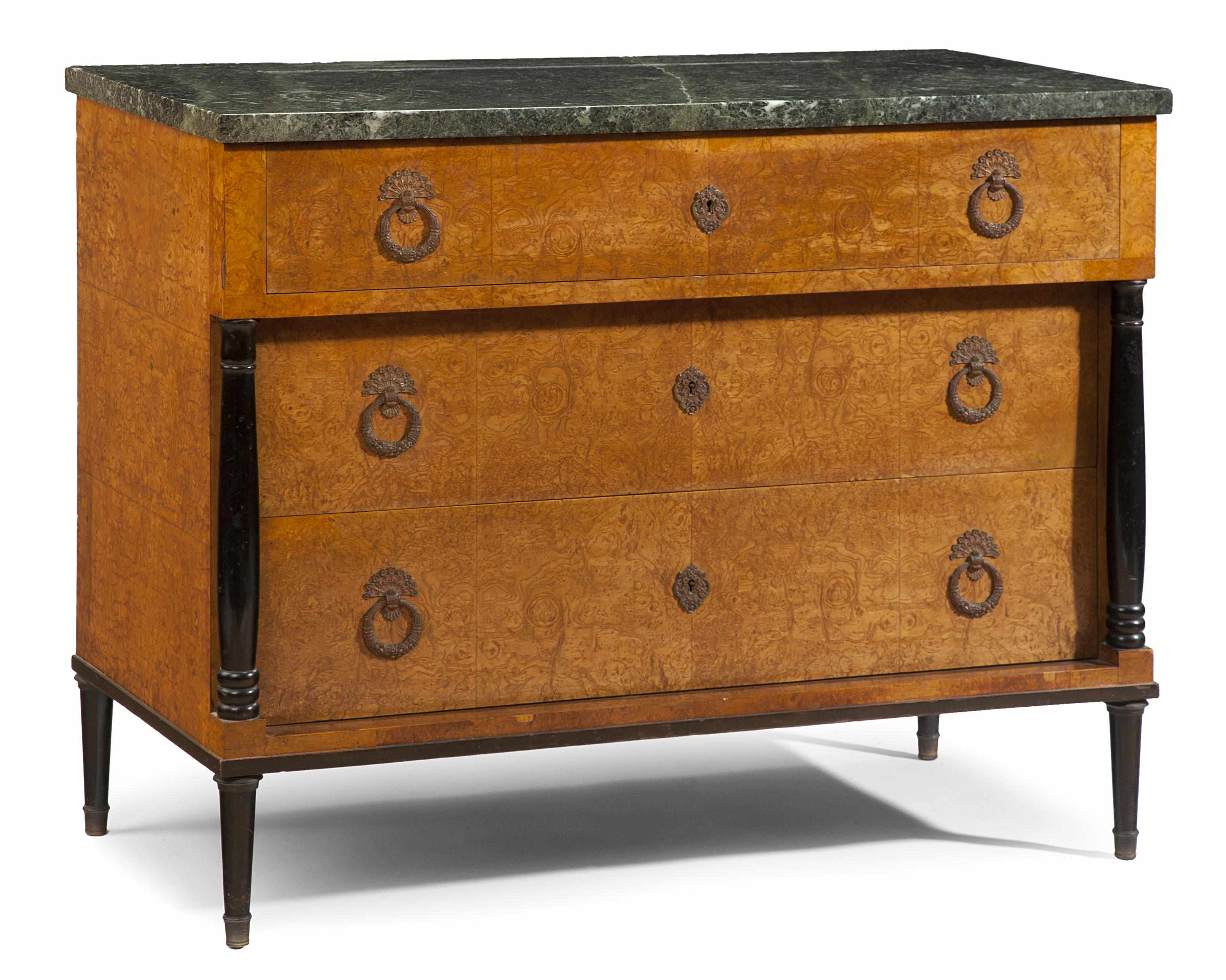 Appraisal: An Empire style parcel ebonized burl ash commode late th