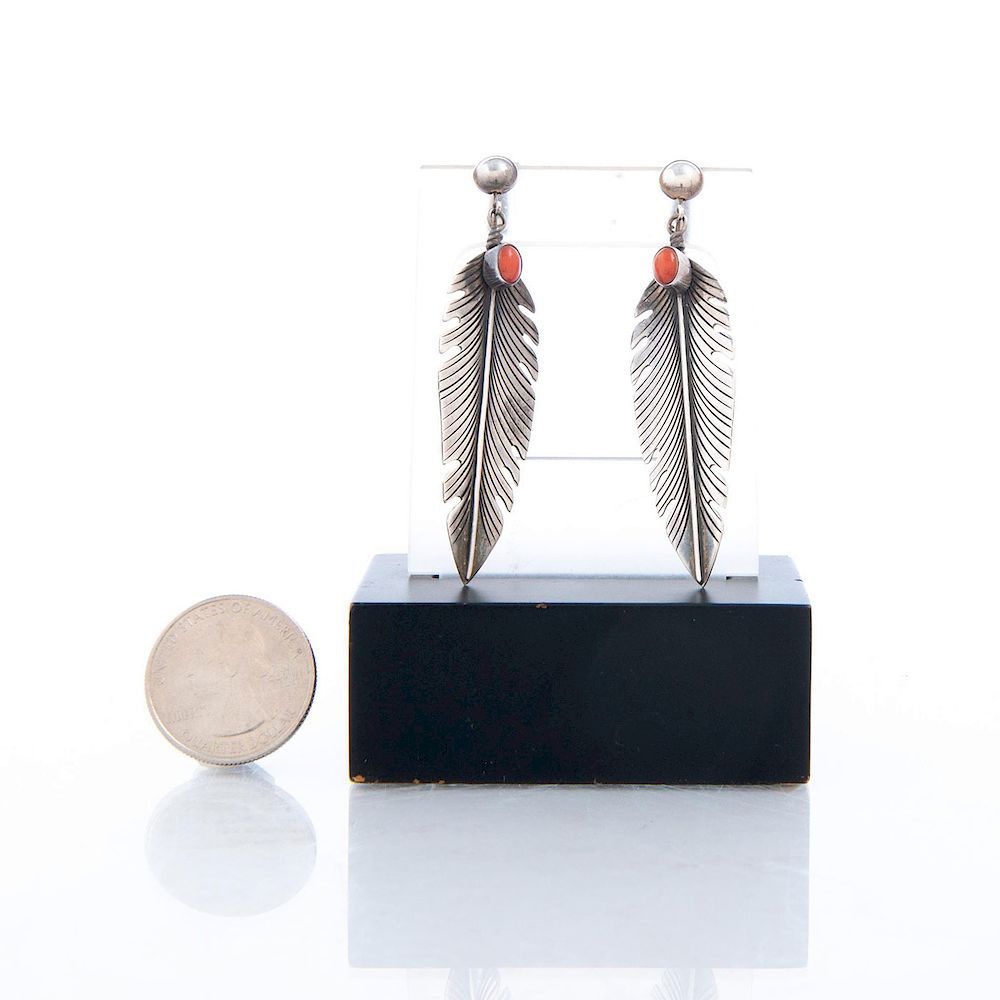 Appraisal: PAIR OF NATIVE AMERICAN STERLING SILVER EARRINGS Feather shaped earrings