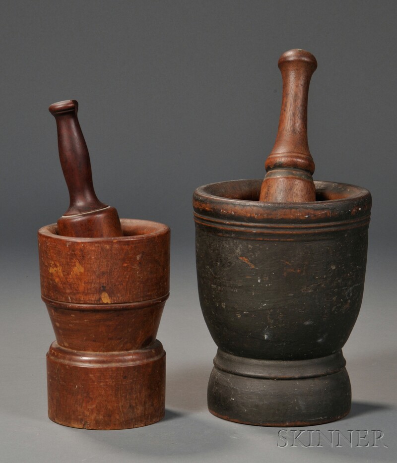 Appraisal: Two Turned Wood Mortar and Pestles America th century the