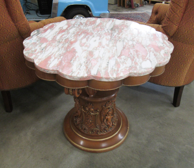 Appraisal: MARBLE TOP PEDESTAL CENTER TABLE American mid- th century having