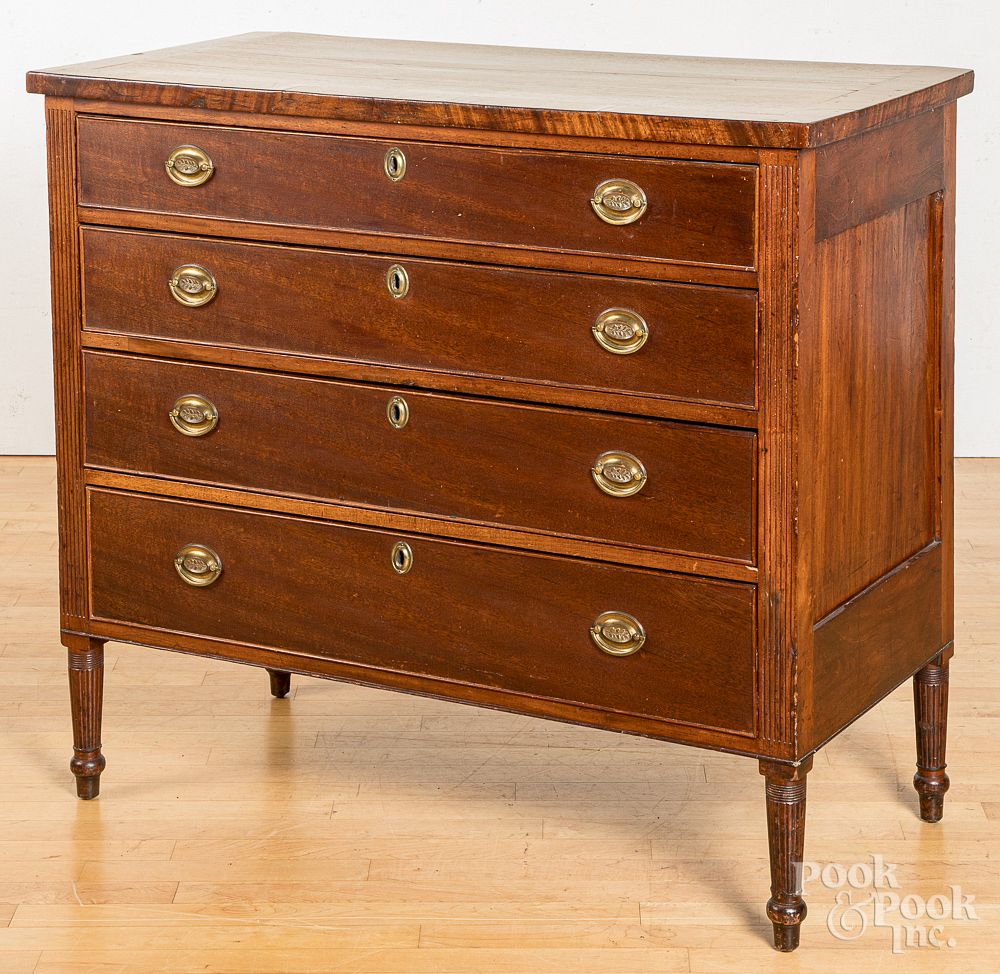 Appraisal: Pennsylvania Sheraton mahogany chest of drawers Pennsylvania Sheraton mahogany chest