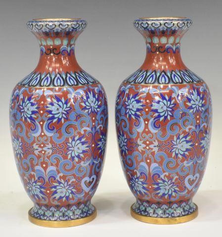 Appraisal: pair Chinese cloisonne enamel garlic mouth vases mid to late