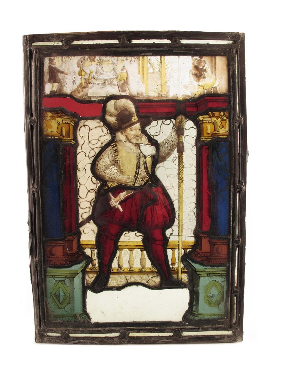 Appraisal: A th century leaded and stained glass panel