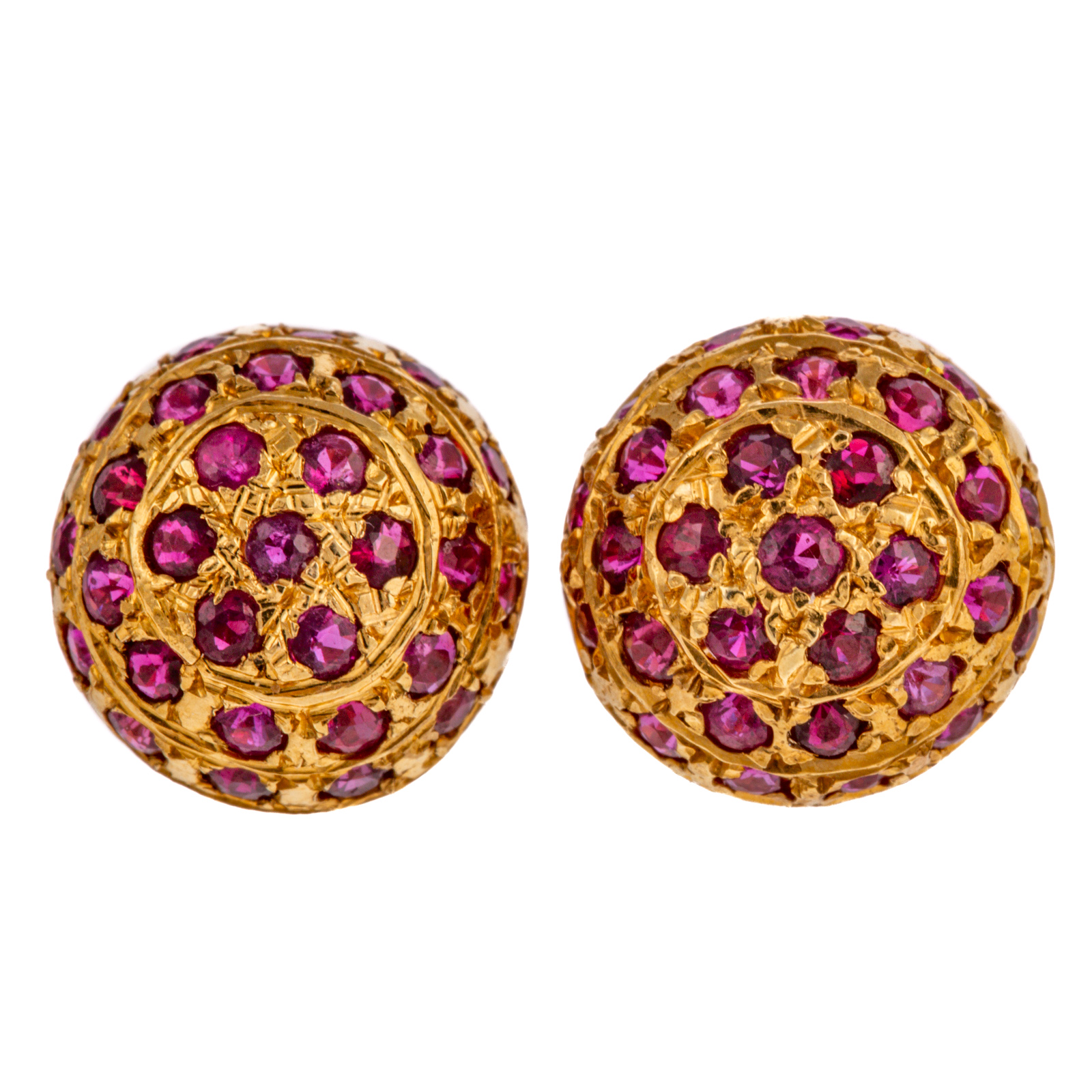 Appraisal: A PAIR OF K YELLOW GOLD RUBY DOME EARRINGS K