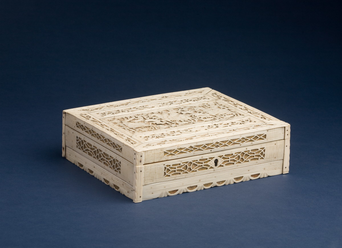 Appraisal: PRISONER-OF-WAR CARVED IVORY CARD BOX MADE AT THE NORMAN CROSS