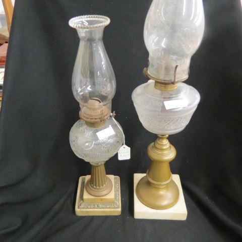 Appraisal: Early Pattern Glass Oil Lamps scarce periwinkle and a frosted