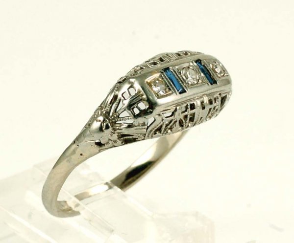 Appraisal: Diamond filigree ring set in marked K white gold Three