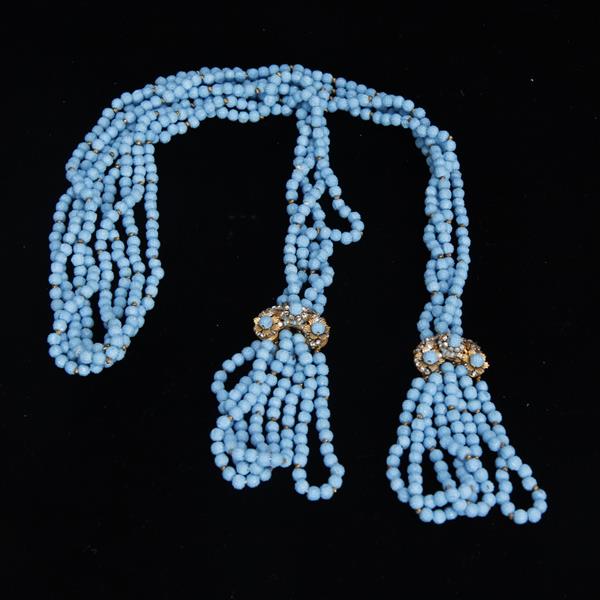 Appraisal: Miriam Haskell Twin Fur Clip Multi-strand Blue Glass Beaded Necklace