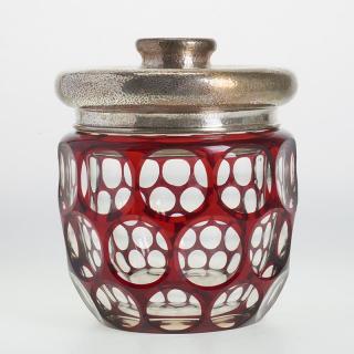 Appraisal: Nice American cranberry glass sterling humidor Nice American cranberry glass