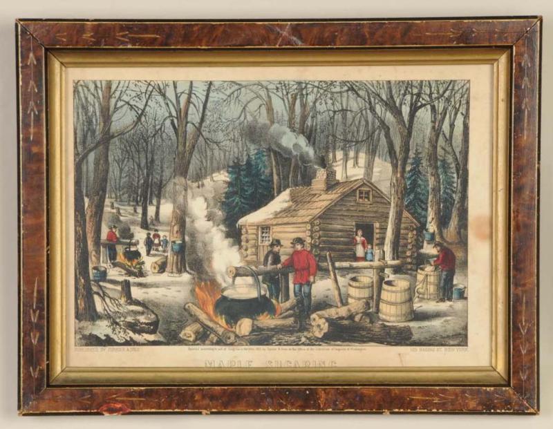 Appraisal: Currier Ives Hand-Colored Lithograph Description Titled Maple Sugaring Published Retains