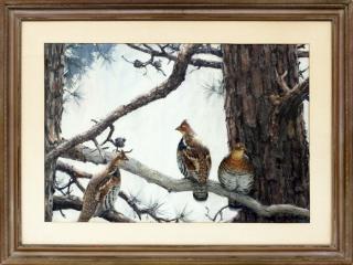 Appraisal: AIDEN LASSELL RIPLEY WATERCOLOR THREE GROUSE AIDEN LASSELL RIPLEY WATERCOLOR