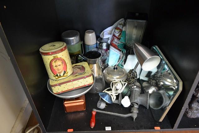 Appraisal: SHELF OF KITCHENALIA INCL SCALES MINCER VITAMIX ETC