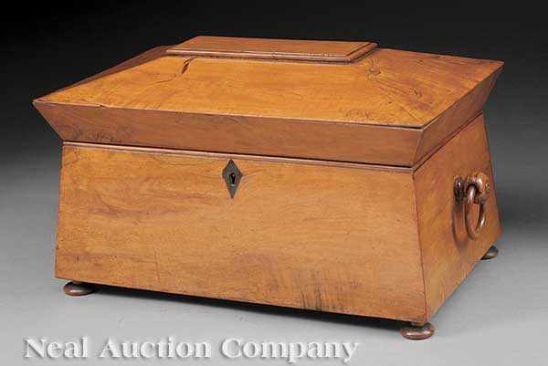 Appraisal: A Large English Figured Maple Sarcophagus-Form Tea Caddy mid- th