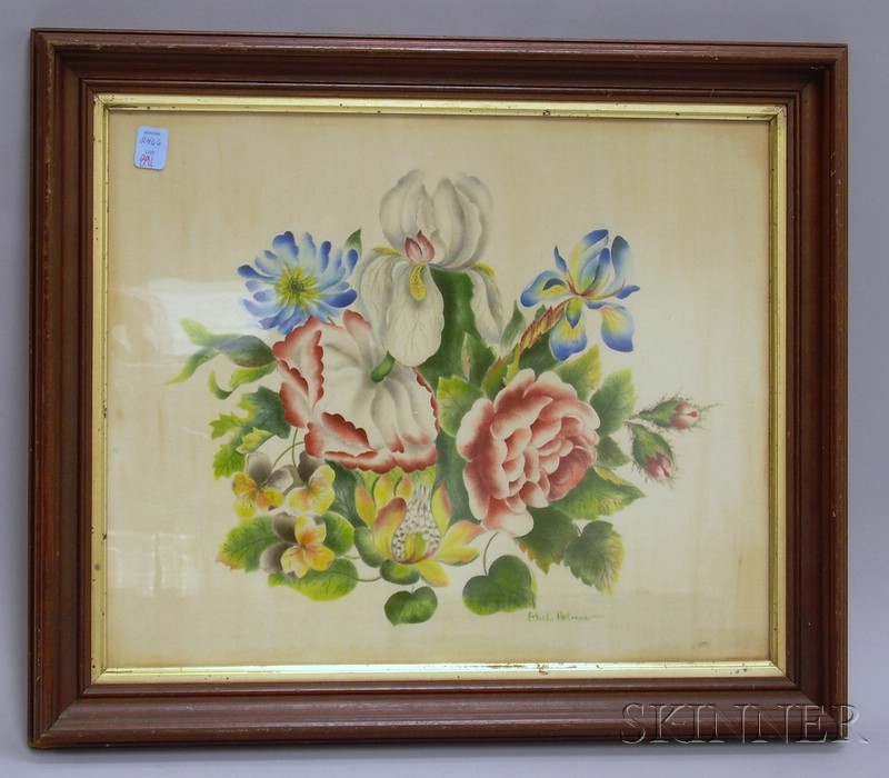 Appraisal: Walnut Framed Painted Floral Still Life Theorem mid- th century