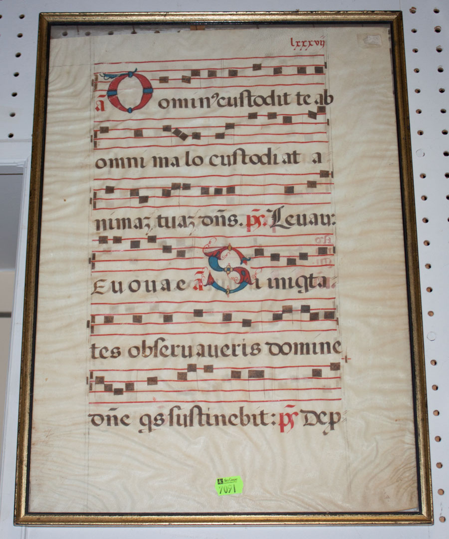 Appraisal: th century illuminated manuscript page gouache and ink on vellum