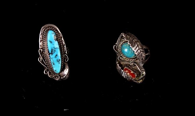 Appraisal: Navajo Turquoise Coral Sterling Silver Rings Featured in this lot