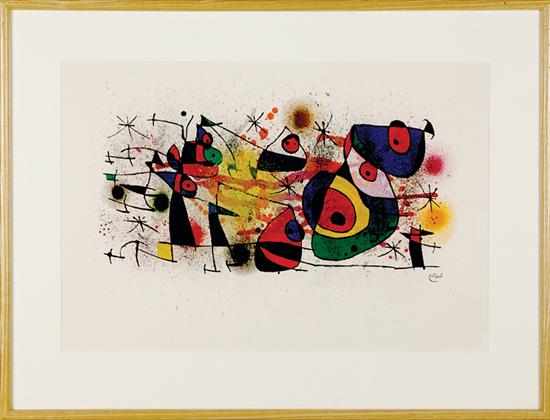 Appraisal: Joan Miro after Spanish - UNTITLED-ABSTRACT color lithograph framed signed