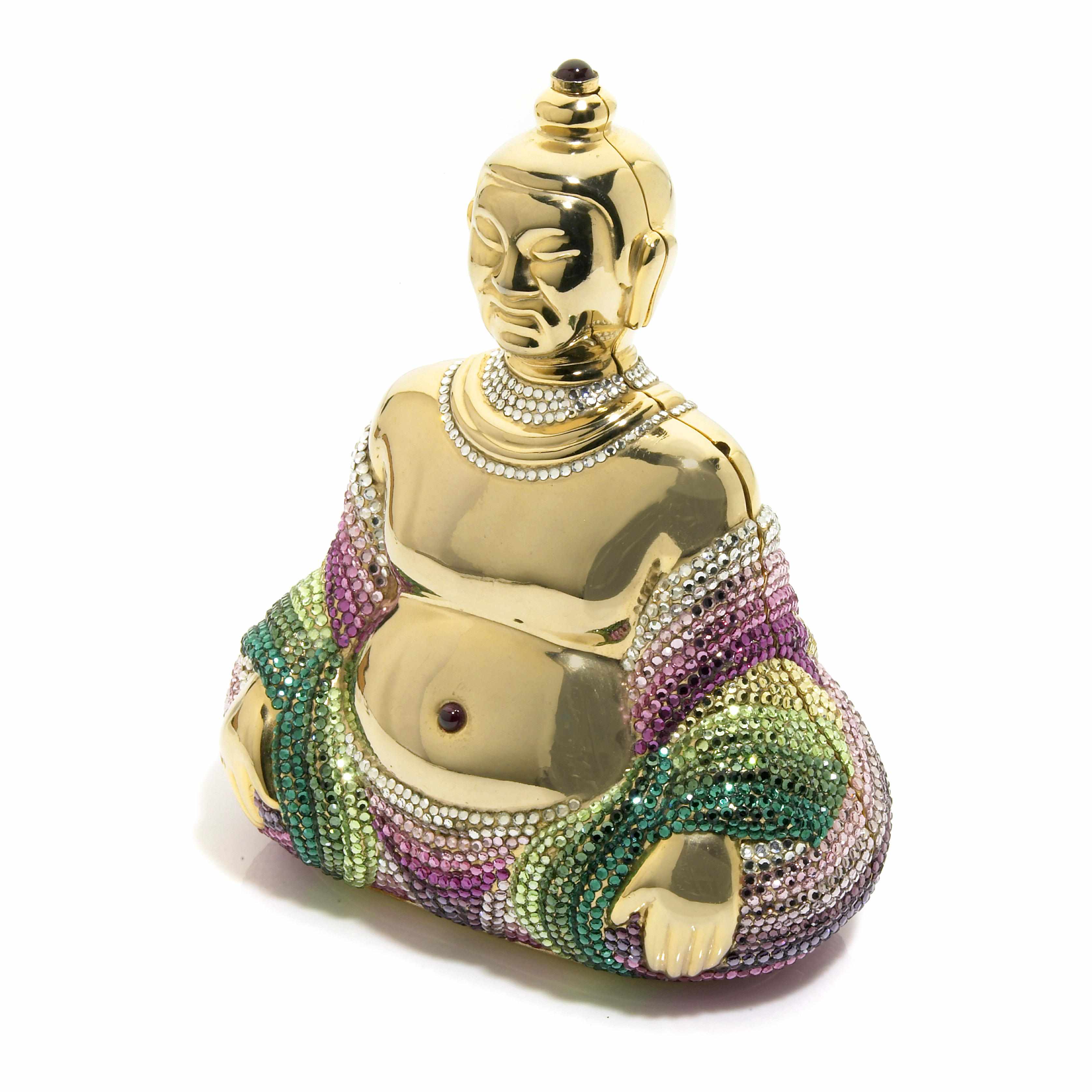 Appraisal: A rainbow colored crystal and gold colored metal buddah purse