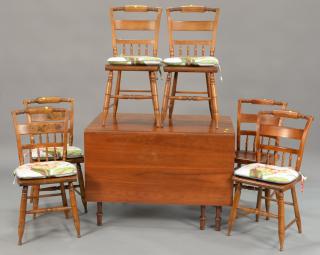 Appraisal: Cherry drop leaf table and six side chairs signed Hitchcock