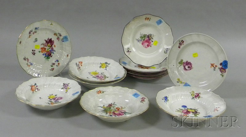 Appraisal: Twelve German and Meissen Hand-painted Floral Decorated Porcelain Plates and