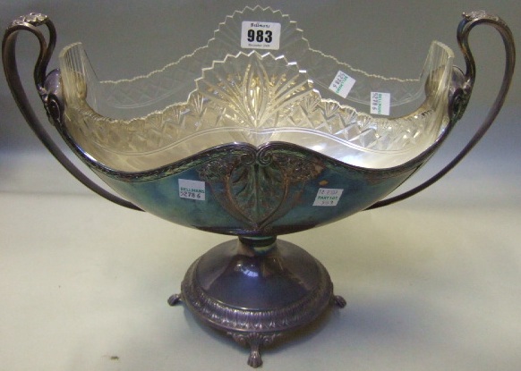 Appraisal: A plated twin handled centrepiece bowl decorated with cornucopiae beneath