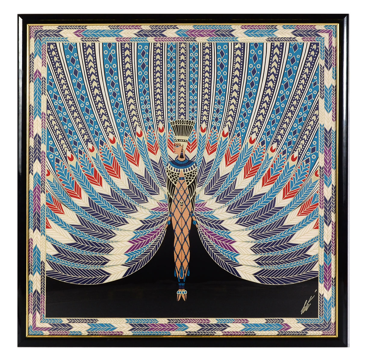 Appraisal: FRAMED ART DECO ERTE ''THE NILE'' SIGNED SCARF Bold yet