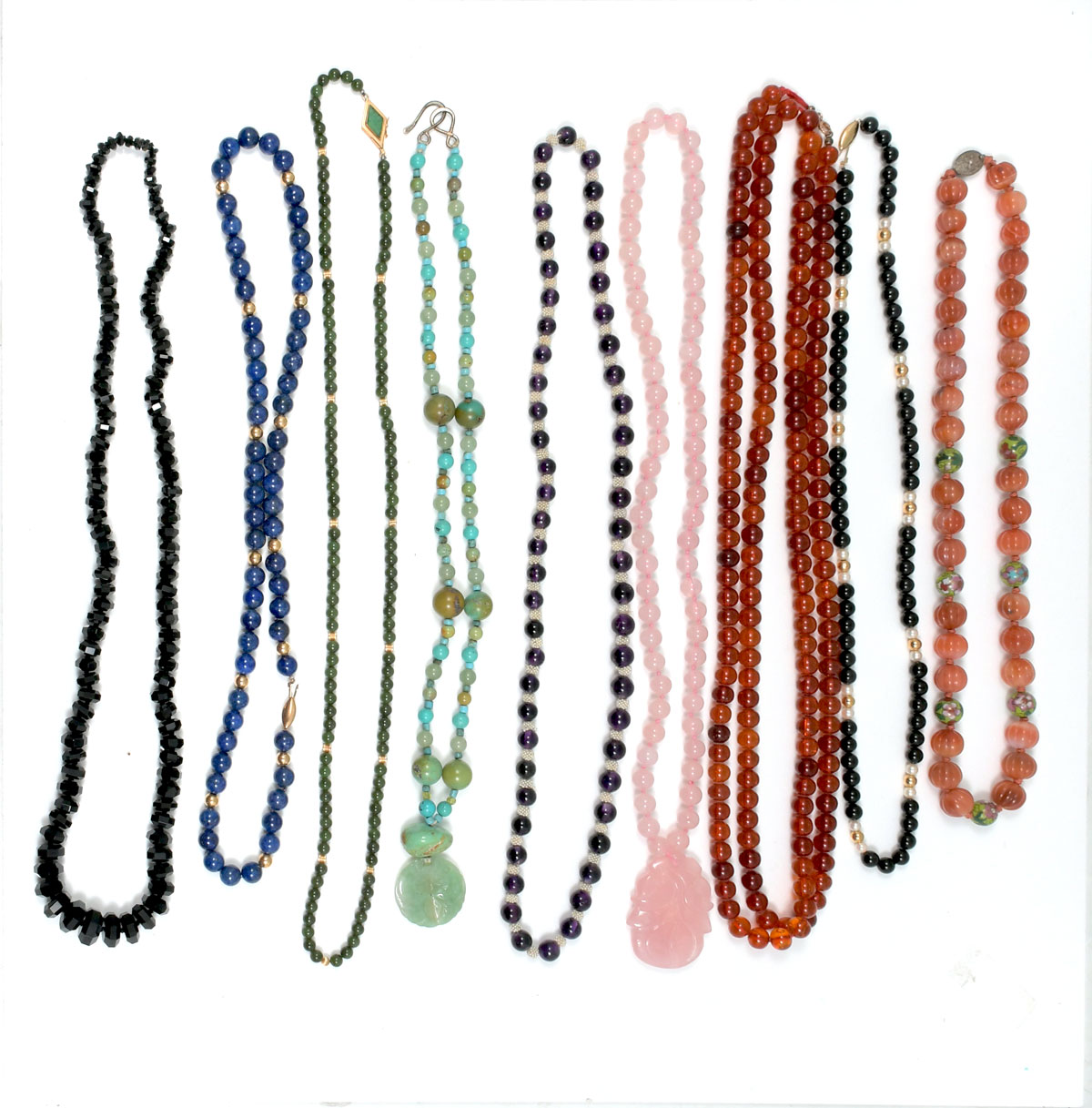 Appraisal: TRAY LOT OF NINE BEADED NECKLACES Nine piece lot of