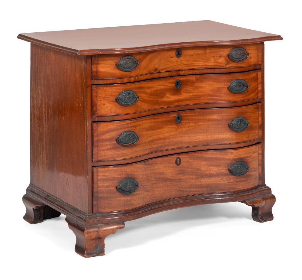 Appraisal: CHIPPENDALE OXBOW CHEST BOSTON OR SALEM MASSACHUSETTS TH CENTURY HEIGHT