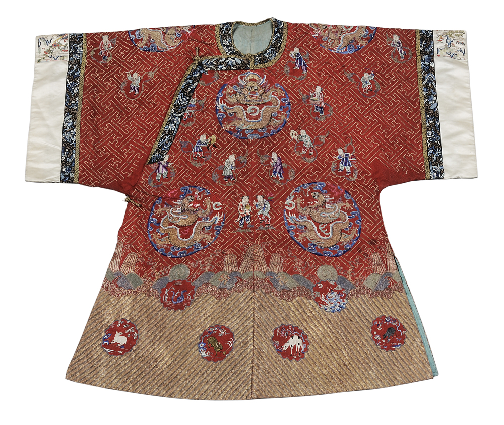 Appraisal: Chinese Embroidered Dragon Robe late th early th century sleeves