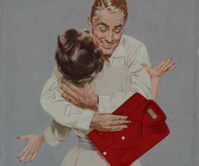 Appraisal: DORMONT Phillip Gouache Board Illustration ofCouple Embracing Unsigned Philip Dormont