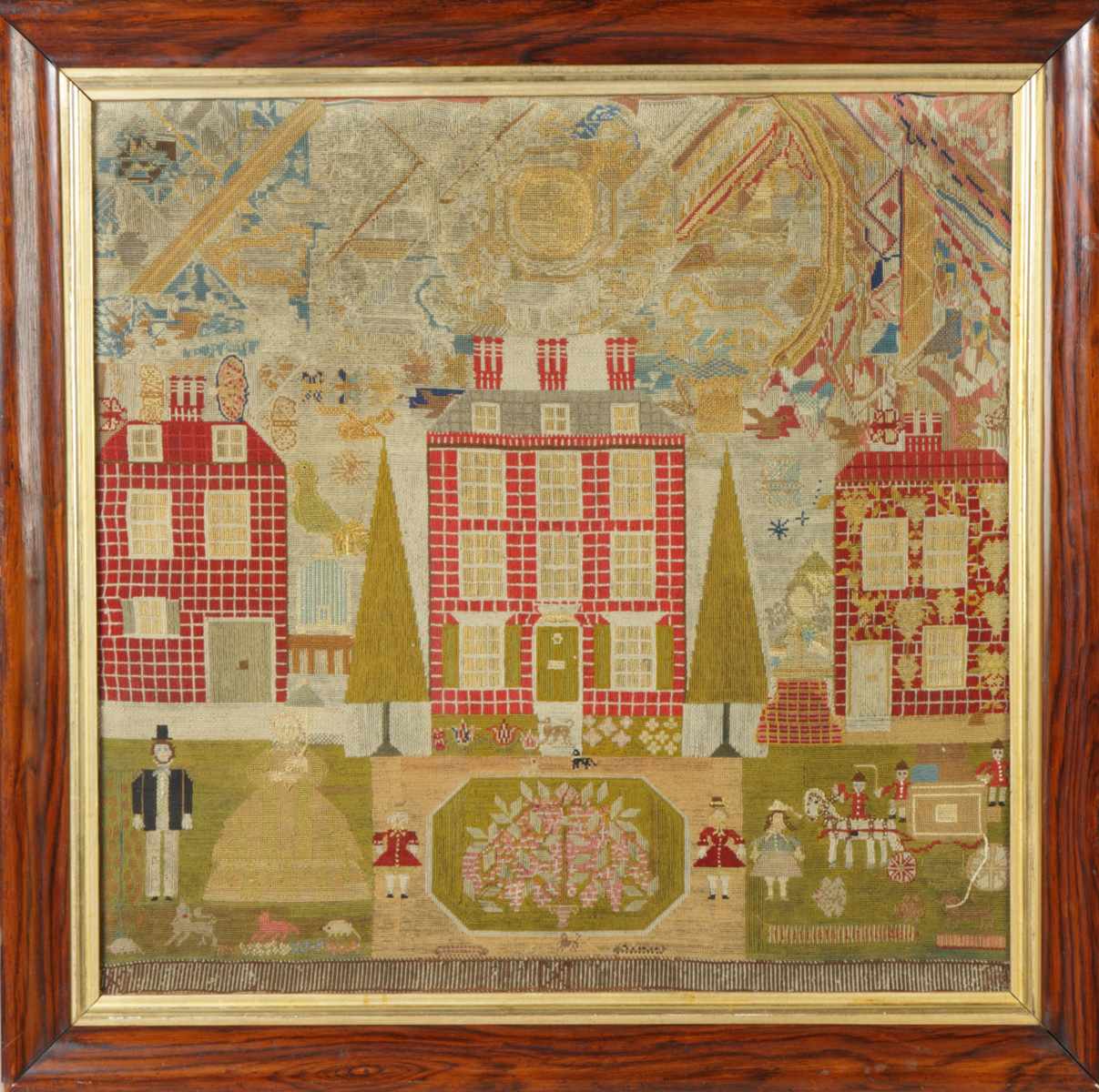 Appraisal: Early th Cent Needlework of a street scene and family