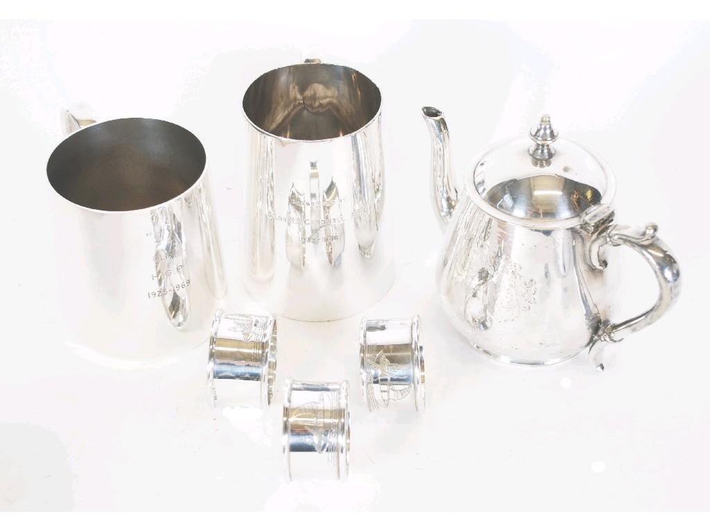 Appraisal: SET OF EIGHT ELECTROPLATED NAPKIN RINGS engraved with boats together