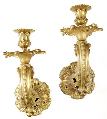 Appraisal: A set of four ormolu single branch wall lights the