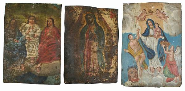 Appraisal: A group of three Mexican painted retablos height of largest