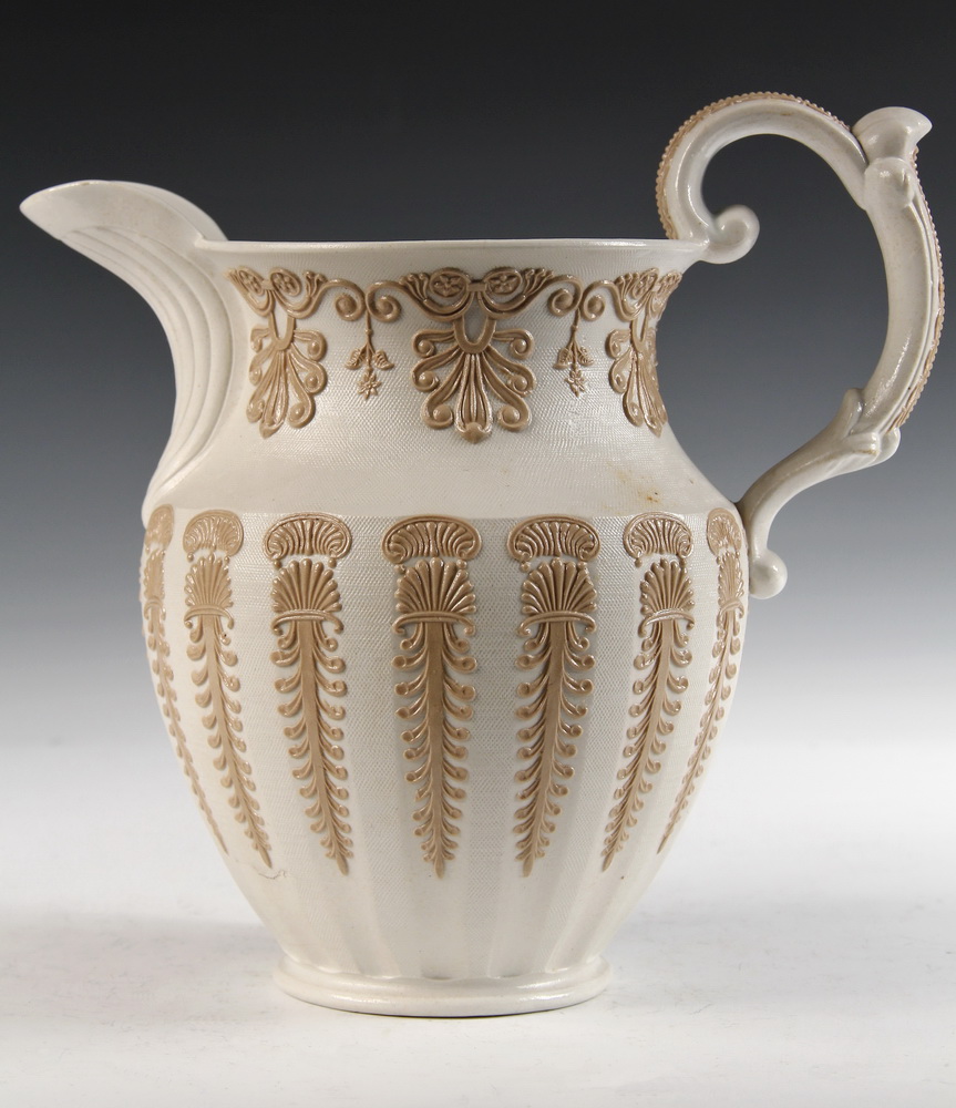 Appraisal: VICTORIAN POTTERY PITCHER - Greek Revival Salt Glaze Pitcher with