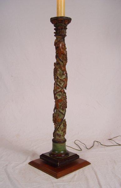 Appraisal: CARVED WOOD FLOOR LAMP Grape vine motif ft tall