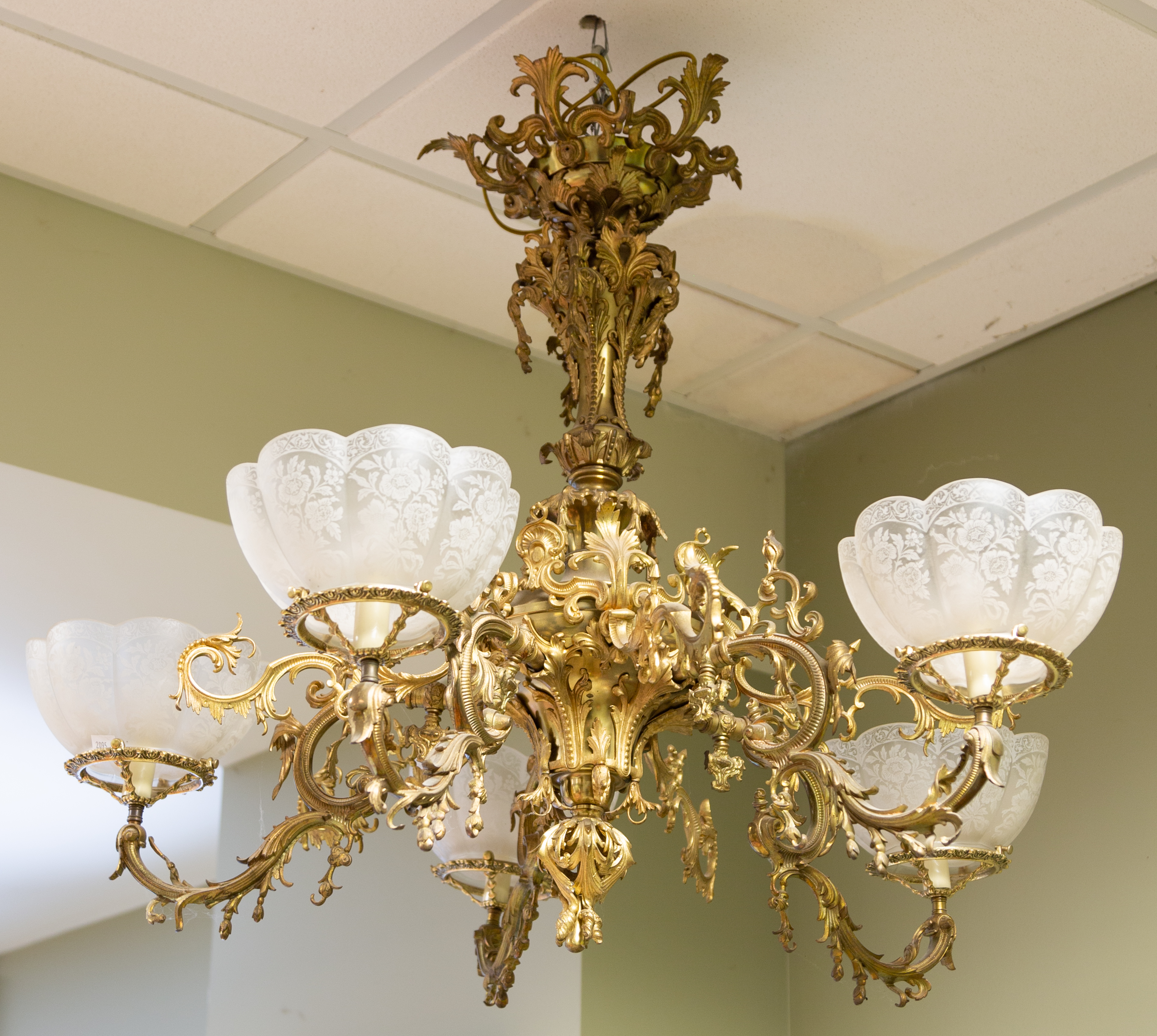 Appraisal: TH CENTURY BRASS CHANDELIER period shades