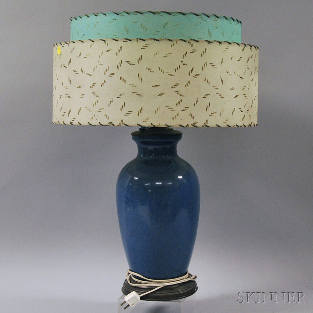 Appraisal: Blue Pottery Table Lamp single socket raised over a baluster-form