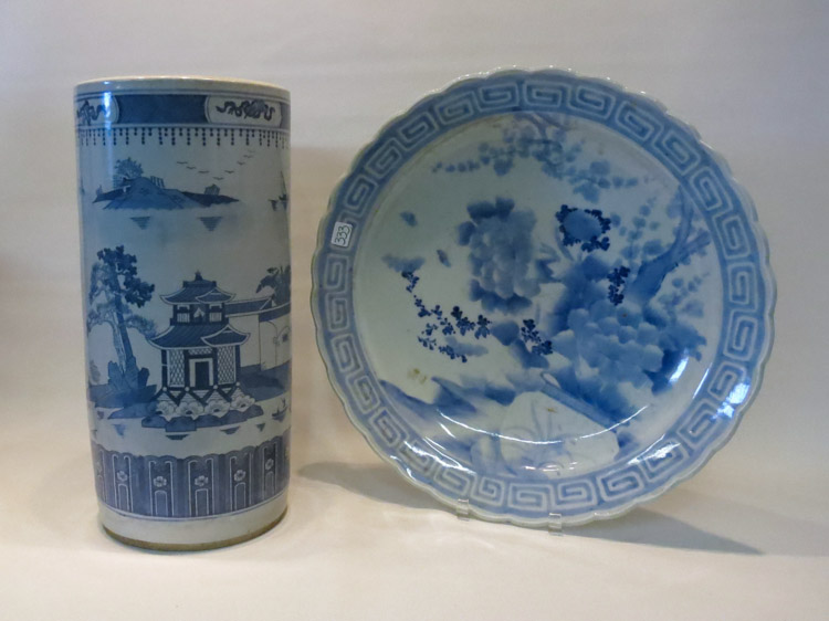 Appraisal: TWO PIECES BLUE WHITE ASIAN PORCELAIN including a Japanese charger