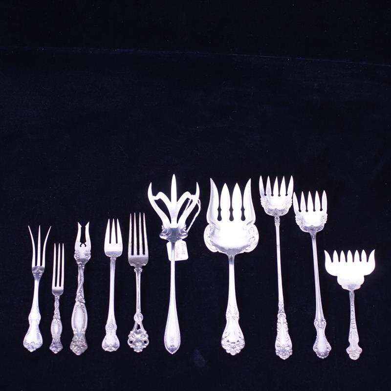 Appraisal: Ten various makers sterling silver flatware serving forks incl pickle