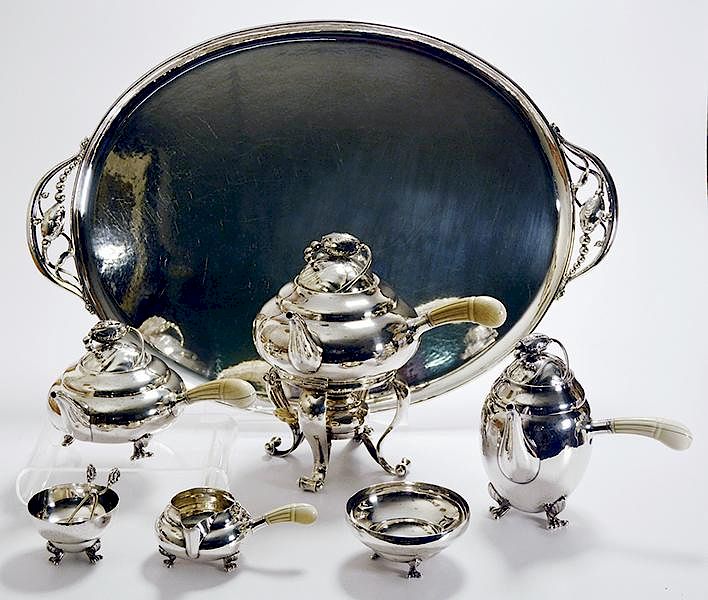 Appraisal: Seven piece blossom pattern Georg Jensen sterling tea set Seven