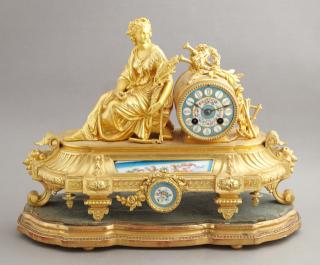 Appraisal: French Gilt Bronze and Sevres Style Porcelain Mant French Gilt