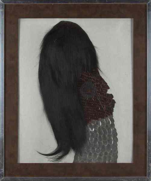 Appraisal: Joseph Kurhajec b Monkey Hair Snakeskincollage signed at lower left