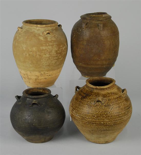 Appraisal: COLLECTION OF FOUR CHINESE RUSTIC EARTHENWARE VESSELS with lugs one