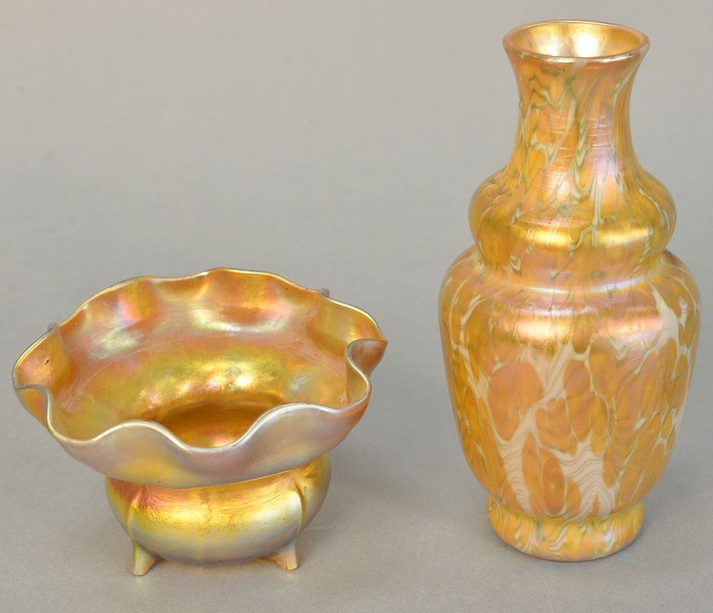 Appraisal: Two vases including Quezal art glass vase marked Quezal H